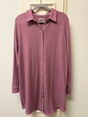 Faherty Button-Front Longline Shirt - Mauve Pink-NWT